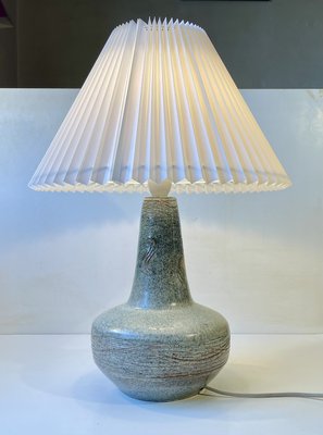 Swedish Modern Stoneware Table Lamp in Dusty Green Glaze, 1970s-LCR-2031588