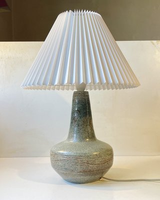 Swedish Modern Stoneware Table Lamp in Dusty Green Glaze, 1970s-LCR-2031588