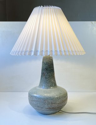 Swedish Modern Stoneware Table Lamp in Dusty Green Glaze, 1970s-LCR-2031588