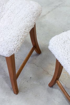 Swedish Modern Stools with Sheepskin, 1940s, Set of 2-KO-2040795