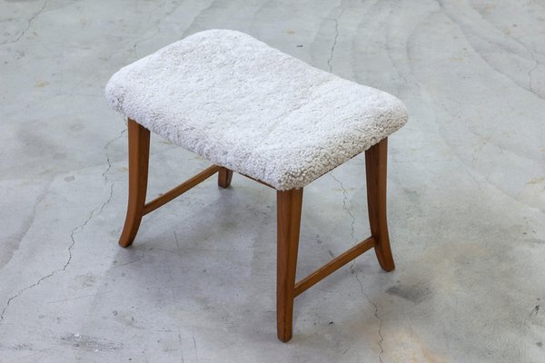 Swedish Modern Stools with Sheepskin, 1940s, Set of 2-KO-2040795