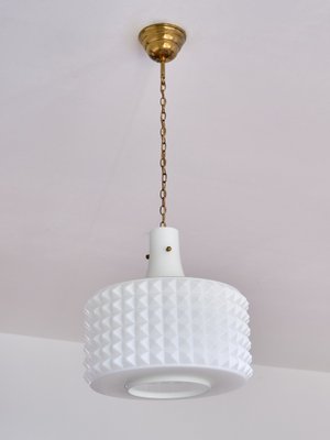 Swedish Modernist Studded Pendant Lamp in Opaline Glass from Orrefors, 1950s-FMT-1034557