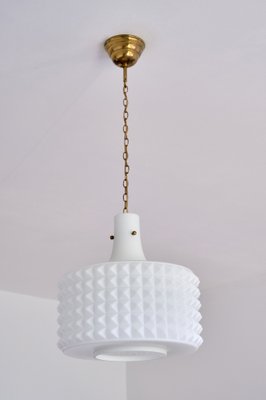 Swedish Modernist Studded Pendant Lamp in Opaline Glass from Orrefors, 1950s-FMT-1034557