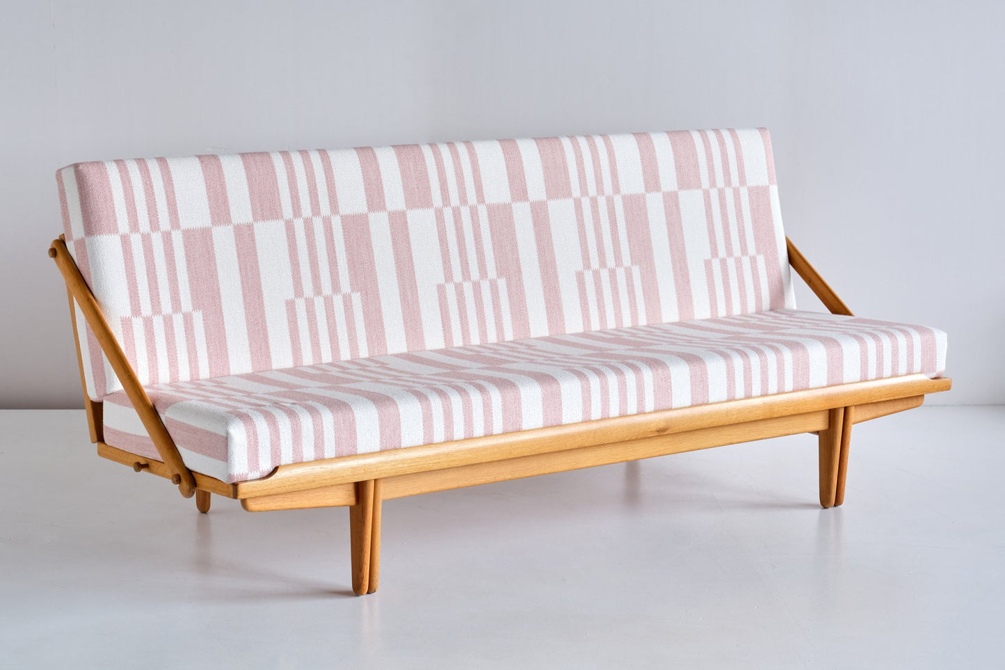 Swedish Oak and Pierre Frey Fabric Sofa / Daybed by Poul M. Volther for Gemla Möbler Sweden, 1955