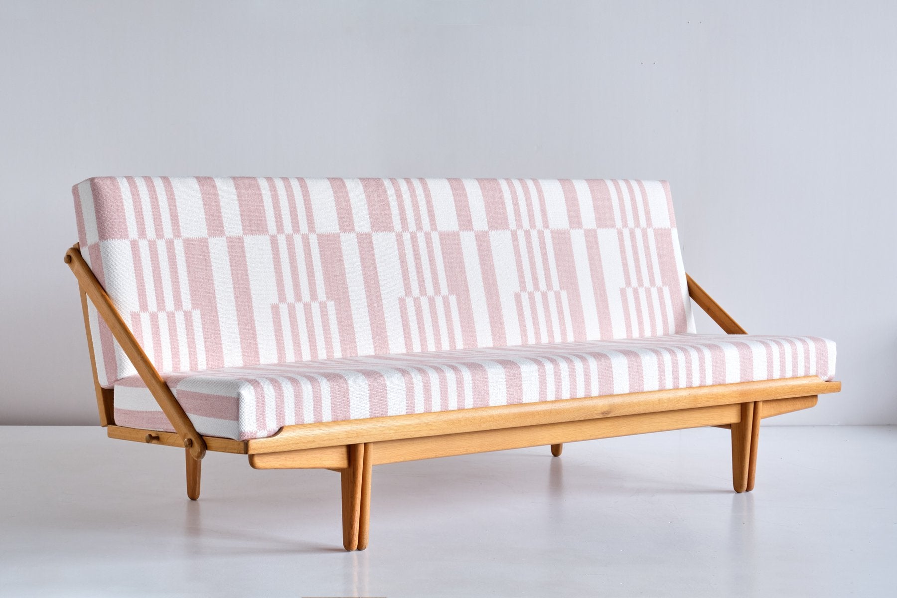 Swedish Oak and Pierre Frey Fabric Sofa / Daybed by Poul M. Volther for Gemla Möbler Sweden, 1955