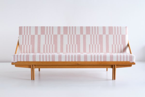 Swedish Oak and Pierre Frey Fabric Sofa / Daybed by Poul M. Volther for Gemla Möbler Sweden, 1955