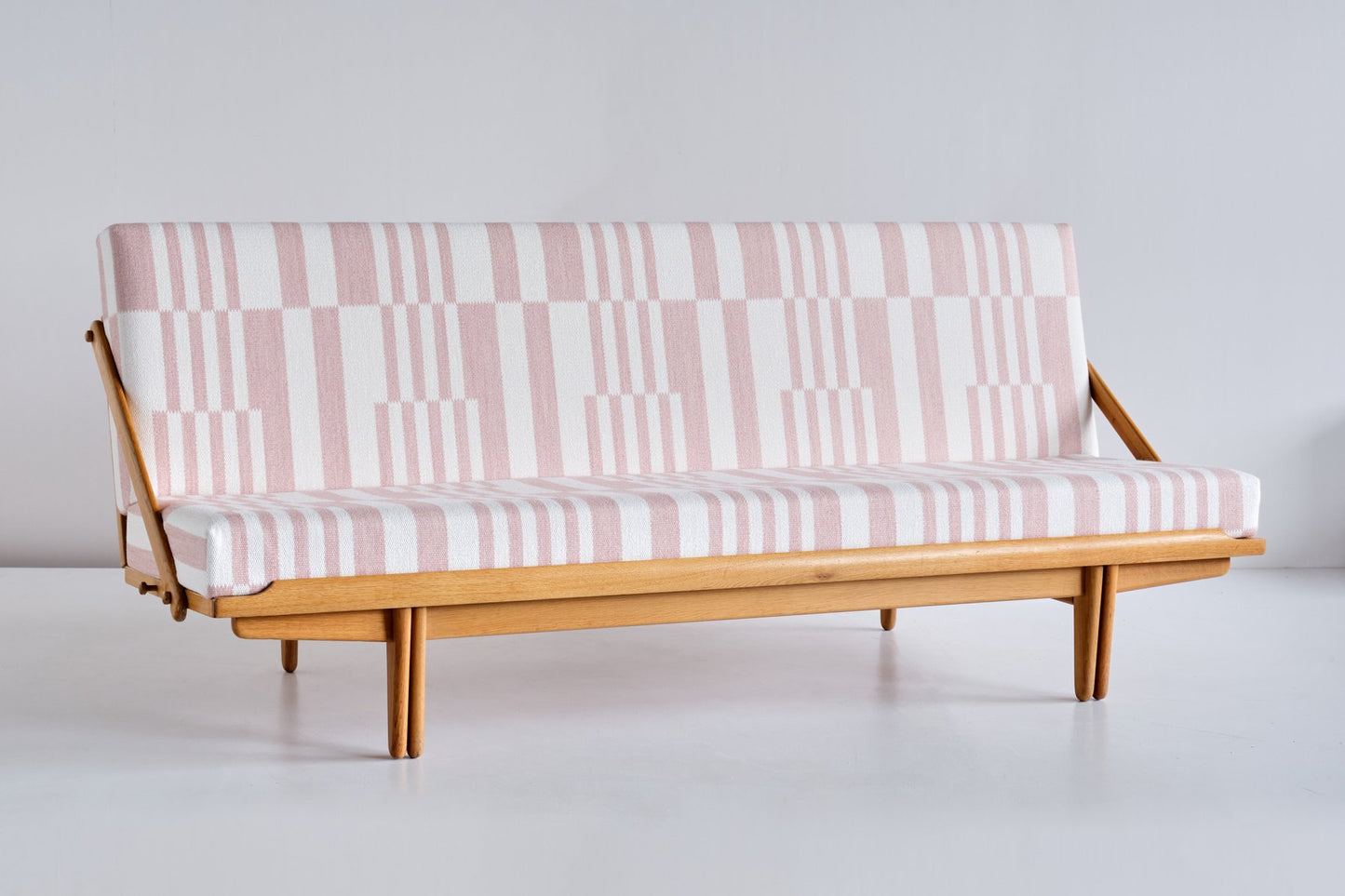 Swedish Oak and Pierre Frey Fabric Sofa / Daybed by Poul M. Volther for Gemla Möbler Sweden, 1955