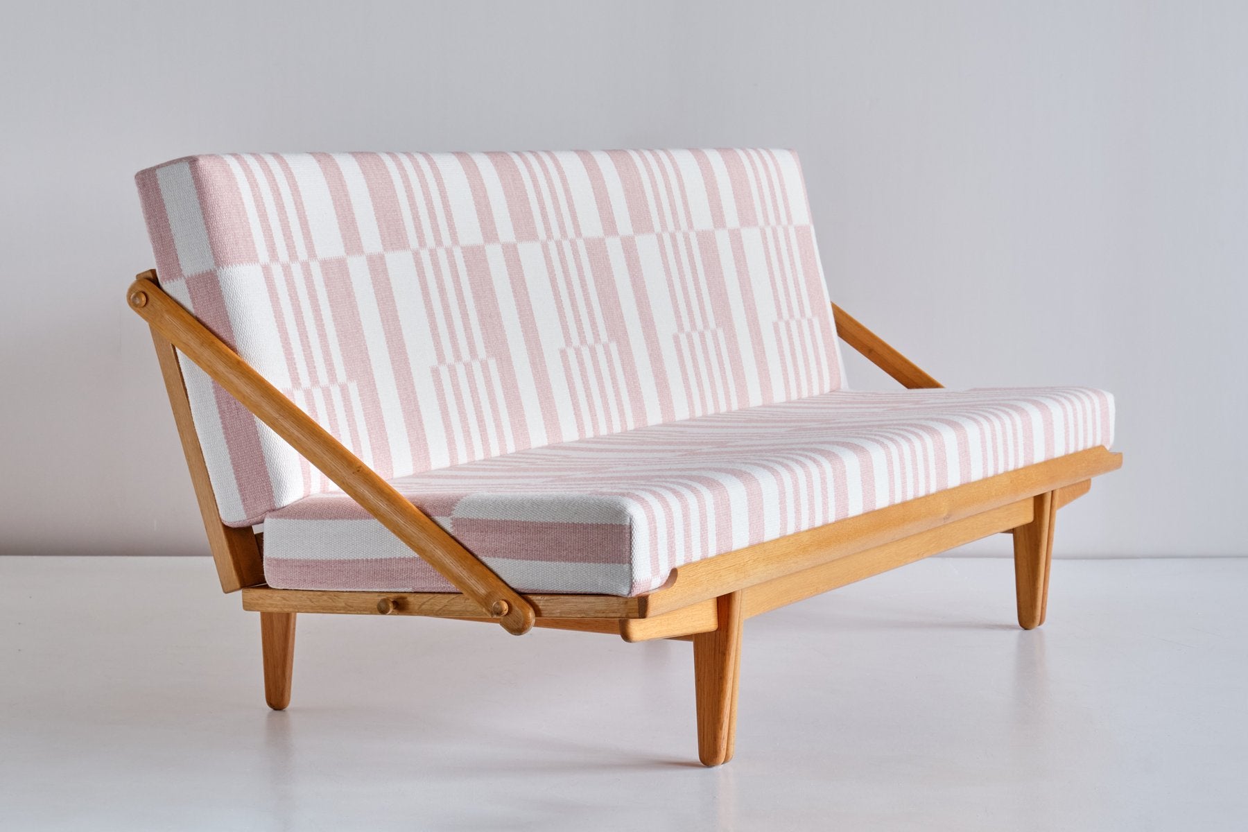 Swedish Oak and Pierre Frey Fabric Sofa / Daybed by Poul M. Volther for Gemla Möbler Sweden, 1955