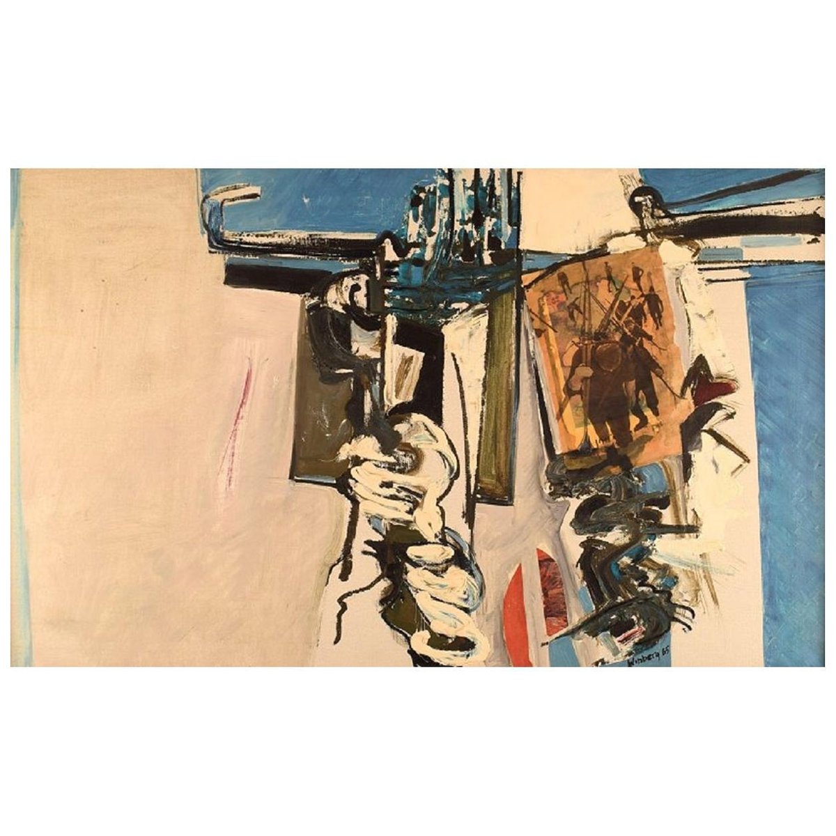 Swedish Oil and Collage on Canvas by Bengt Winberg, 1965