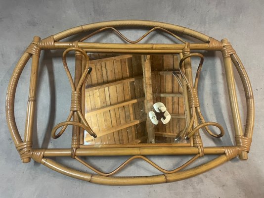 Swedish Oval Mirror Coack Rack in Rattan, 1960s-SDV-1330542