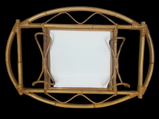 Swedish Oval Mirror Coack Rack in Rattan, 1960s-SDV-1330542