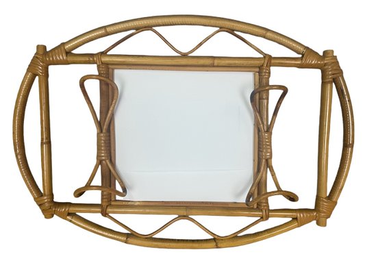 Swedish Oval Mirror Coack Rack in Rattan, 1960s-SDV-1330542