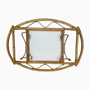 Swedish Oval Mirror Coack Rack in Rattan, 1960s-SDV-1330542