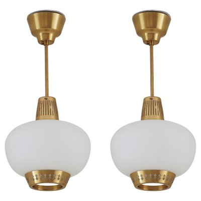 Swedish Pendants in Brass by Hans Bergström for Ateljé Lyktan, 1950s, Set of 2-FM-1767114