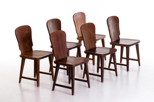 Swedish Pine Chairs, 1940s, Set of 6-QU-1706898