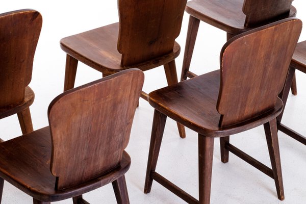 Swedish Pine Chairs, 1940s, Set of 6-QU-1706898