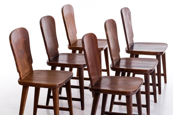 Swedish Pine Chairs, 1940s, Set of 6-QU-1706898