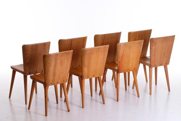 Swedish Pine Chairs by Göran Malmvall, 1950s, Set of 8-QU-1706918