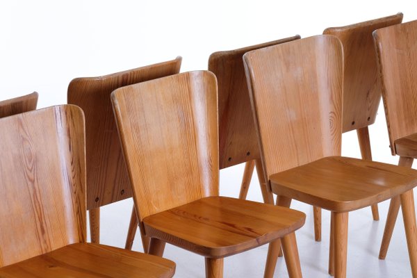 Swedish Pine Chairs by Göran Malmvall, 1950s, Set of 8-QU-1706918