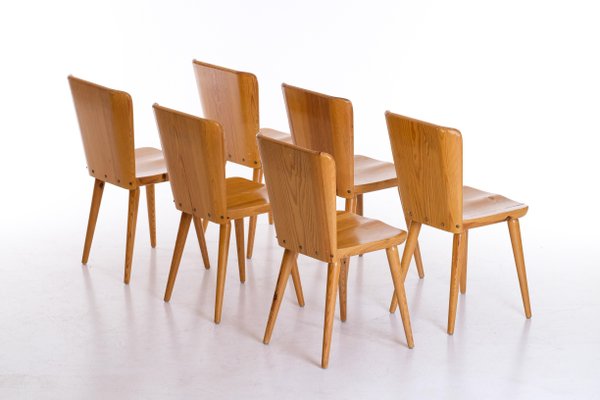 Swedish Pine Chairs by Göran Malmvall, 1960s, Set of 6-QU-1706894