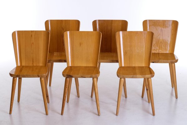 Swedish Pine Chairs by Göran Malmvall, 1960s, Set of 6-QU-1706894