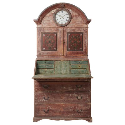 Swedish Pine Clock Cabinet with Secretary Desk-MJF-1747955