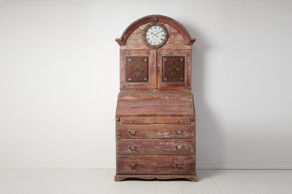 Swedish Pine Clock Cabinet with Secretary Desk-MJF-1747955