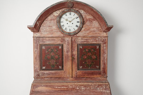 Swedish Pine Clock Cabinet with Secretary Desk-MJF-1747955