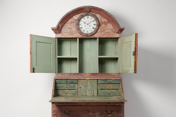 Swedish Pine Clock Cabinet with Secretary Desk-MJF-1747955