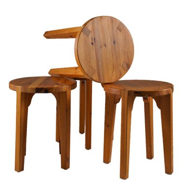 Swedish Pine Stools, 1970s, Set of 4-FM-1374438