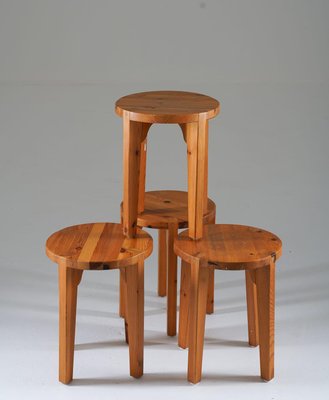 Swedish Pine Stools, 1970s, Set of 4-FM-1374438