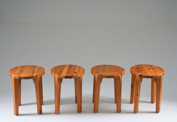 Swedish Pine Stools, 1970s, Set of 4-FM-1374438