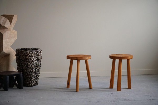 Swedish Pine Tripod Stools, 1960s, Set of 2-MXF-1410670