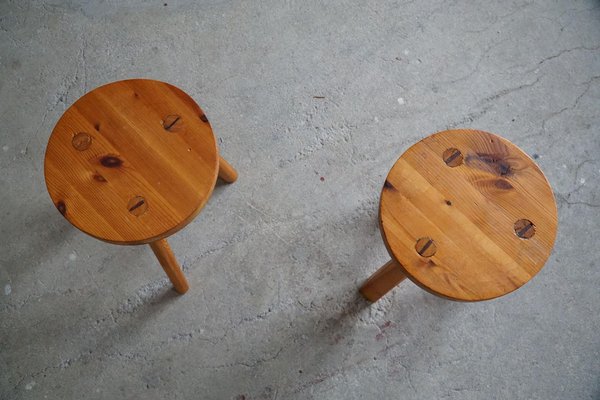 Swedish Pine Tripod Stools, 1960s, Set of 2-MXF-1410670