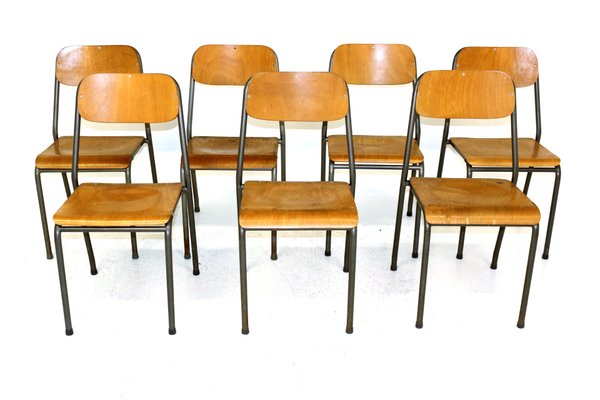 Swedish School Chairs, 1950s, Set of 7-GEK-672776