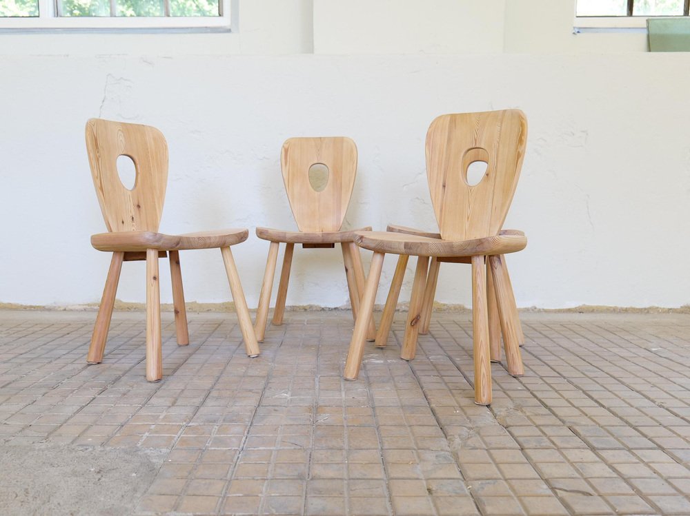 Swedish Sculptural Dining Chairs in Pine by Bo Fjaestad, 1930s, Set of 4