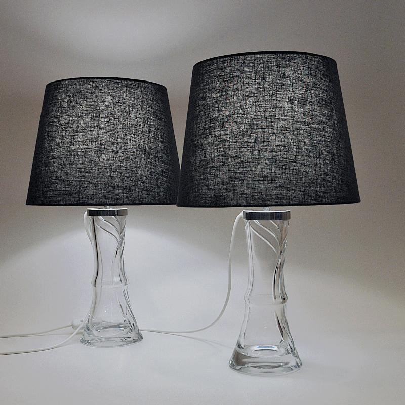 Swedish Sculptural Glass Table Lamp by Olle Alberius for Orrefors, 1960s, Set of 2