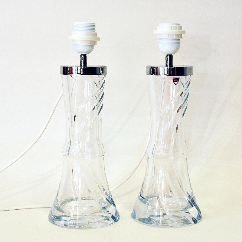 Swedish Sculptural Glass Table Lamp by Olle Alberius for Orrefors, 1960s, Set of 2