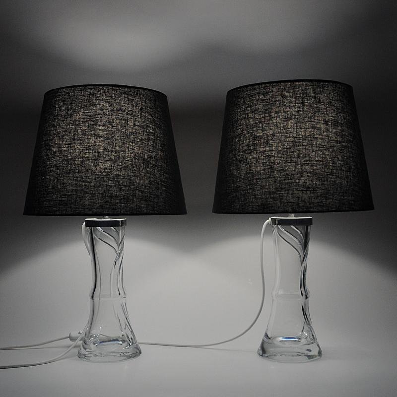 Swedish Sculptural Glass Table Lamp by Olle Alberius for Orrefors, 1960s, Set of 2