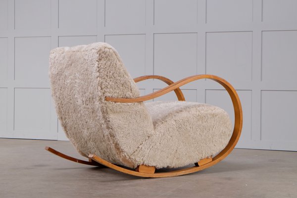 Swedish Sheepskin Rocking Chairs, 1950s, Set of 2-QU-795799