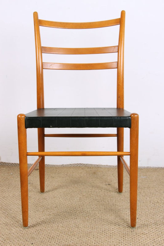 Swedish Sid Chairs in Elm and Black Skai by Yngve Ekstrom for Gemla, 1960s, Set of 6