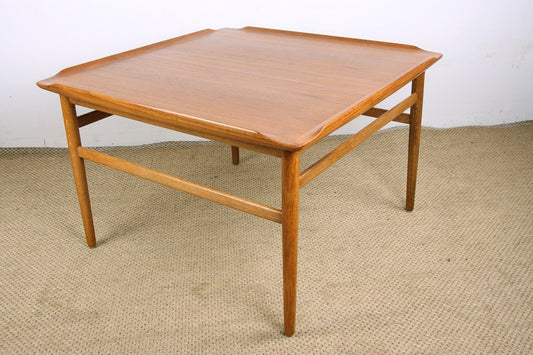 Swedish Square Coffee Table in Teak and Oak Base by Folke Ohlsson for Tingstroms, 1960s