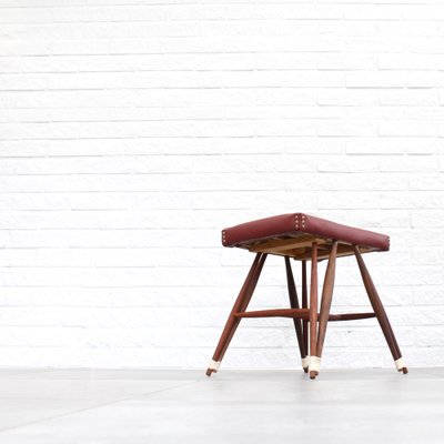 Swedish Stool with Eiffel Base in Walnut and Leather-LIV-1811924