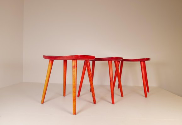 Swedish Stools in Lacquered Red Birch by Yngve Ekström Palle, 1970s-UYK-1132464