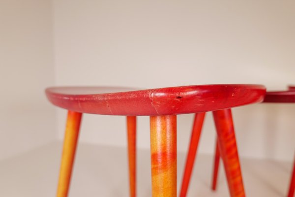 Swedish Stools in Lacquered Red Birch by Yngve Ekström Palle, 1970s-UYK-1132464