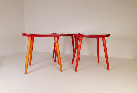 Swedish Stools in Lacquered Red Birch by Yngve Ekström Palle, 1970s