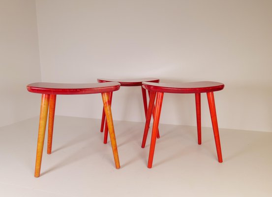 Swedish Stools in Lacquered Red Birch by Yngve Ekström Palle, 1970s-UYK-1132464