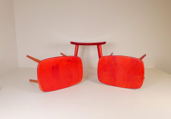 Swedish Stools in Lacquered Red Birch by Yngve Ekström Palle, 1970s-UYK-1132464