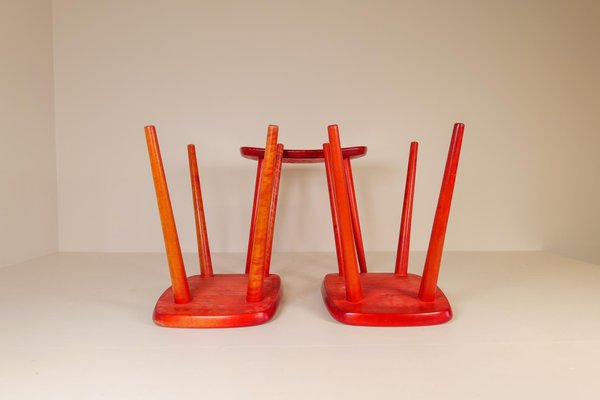 Swedish Stools in Lacquered Red Birch by Yngve Ekström Palle, 1970s-UYK-1132464