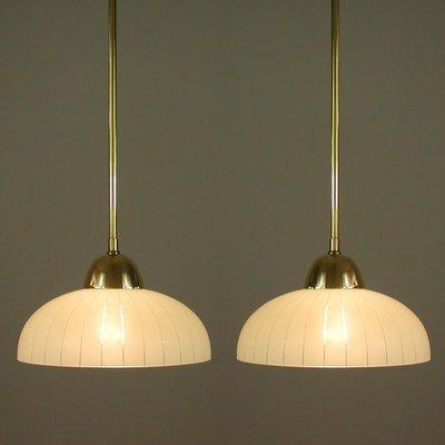 Swedish Striped Glass and Brass Pendants, 1950s, Set of 2-OE-1328635